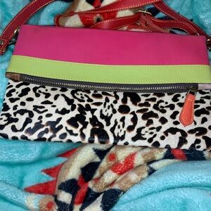 Stylish Pink and Green Leopard Print Women's Bag